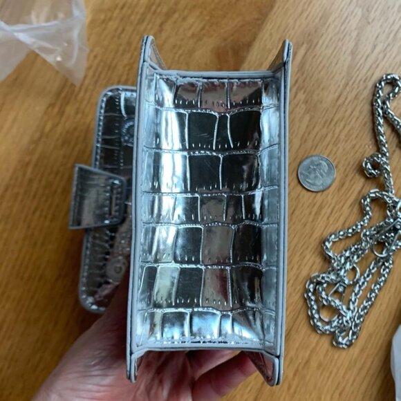 Neiman Marcus Silver Croco Leather Design Mini Crossbody Bag - Picture 7 of 7